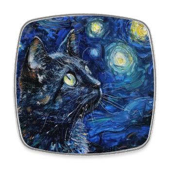 Chat, Motif De Chat, Van Gogh, Nuit Étoilée - Magnet carré - blanc - Devant