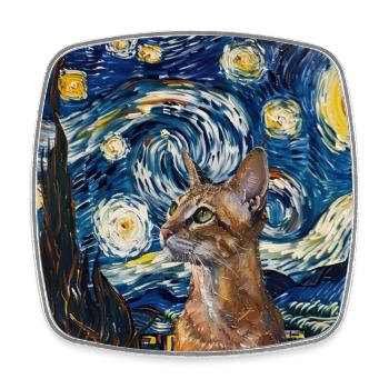 Chat, Motif De Chat, Van Gogh, Nuit Étoilée - Magnet carré - blanc - Devant