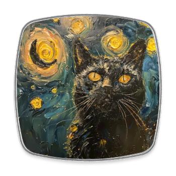Chat, Motif De Chat, Van Gogh, Nuit Étoilée - Magnet carré - blanc - Devant
