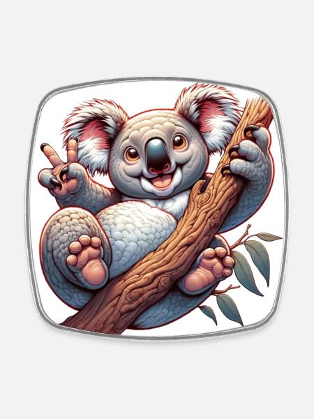 Cute koala bear rejoices. For the family - Square fridge magnet - white