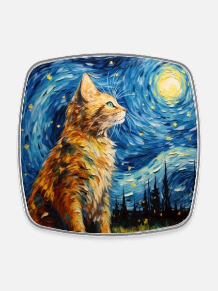 Chat, Motif De Chat - Magnet carré - blanc