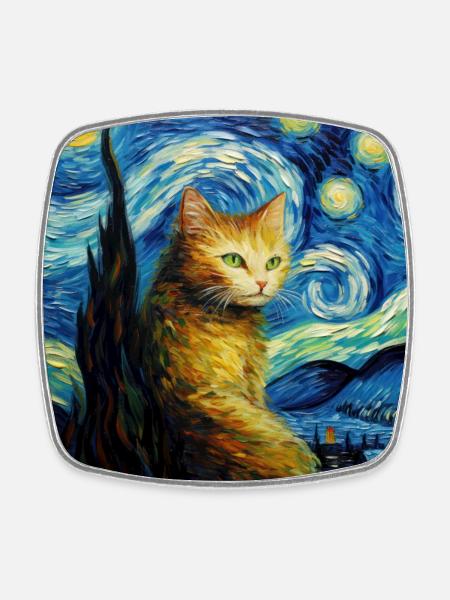Katze, katzenmotiv - Viereckiger Kühlschrankmagnet - Weiß