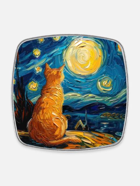 Chat, Motif De Chat - Magnet carré - blanc