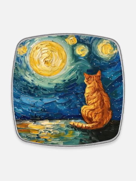 Chat, Motif De Chat - Magnet carré - blanc