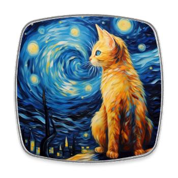 Chat, motif félin - Magnet carré - blanc - Devant