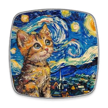 Chat, motif félin - Magnet carré - blanc - Devant