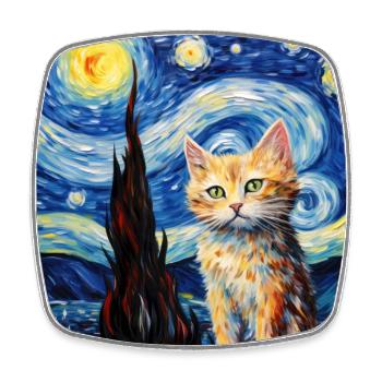 Chat, motif félin - Magnet carré - blanc - Devant