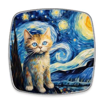 Chat, motif félin - Magnet carré - blanc - Devant