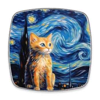 Chat, motif félin - Magnet carré - blanc - Devant