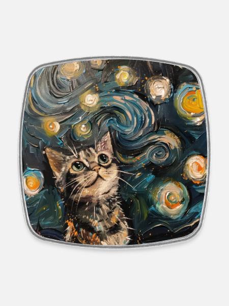 Cat, cat motif, gift - Square fridge magnet - white