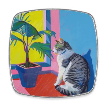 Chat, motif chat, pop art, cadeau, idée cadeau - Magnet carré - blanc - Devant