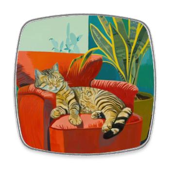 Chat, motif chat, pop art, cadeau, idée cadeau - Magnet carré - blanc - Devant