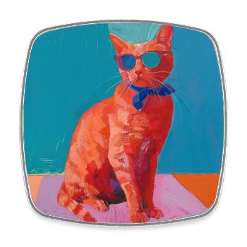Chat, motif chat, pop art, cadeau, idée cadeau - Magnet carré - blanc - Devant