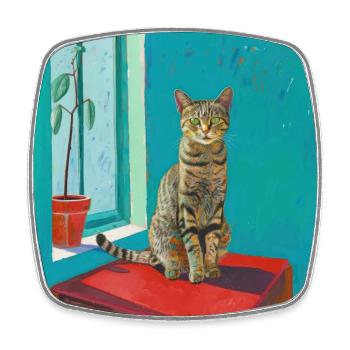 Katze, katzenmotiv, popart, geschenk, geschenkidee - Viereckiger Kühlschrankmagnet - Weiß - Vorne