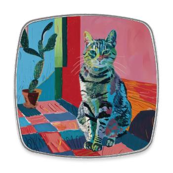 Katze, katzenmotiv, popart, geschenk, geschenkidee - Viereckiger Kühlschrankmagnet - Weiß - Vorne