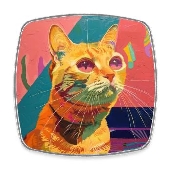 Chat, motif chat, pop art, cadeau, idée cadeau - Magnet carré - blanc - Devant