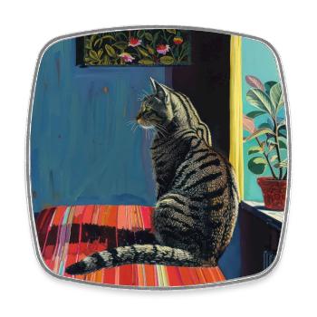 Chat, motif chat, pop art, cadeau, idée cadeau - Magnet carré - blanc - Devant