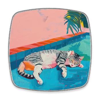 Chat, motif chat, pop art, cadeau, idée cadeau - Magnet carré - blanc - Devant