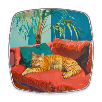Katze, katzenmotiv, popart, geschenk, geschenkidee - Viereckiger Kühlschrankmagnet - Weiß - Vorne