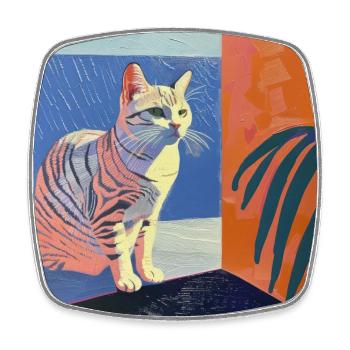 Chat, motif chat, pop art, cadeau, idée cadeau - Magnet carré - blanc - Devant