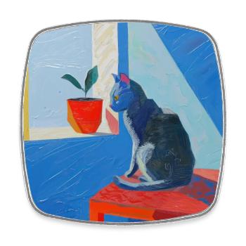 Chat, motif chat, pop art, cadeau, idée cadeau - Magnet carré - blanc - Devant