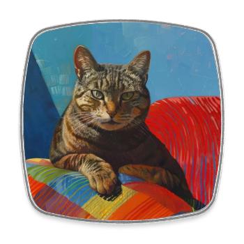 Chat, motif chat, pop art, cadeau, idée cadeau - Magnet carré - blanc - Devant