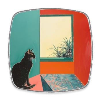 Chat, motif chat, pop art, cadeau, idée cadeau - Magnet carré - blanc - Devant