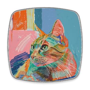 Chat, motif chat, pop art, cadeau, idée cadeau - Magnet carré - blanc - Devant
