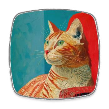 Chat, motif chat, pop art, cadeau, idée cadeau - Magnet carré - blanc - Devant