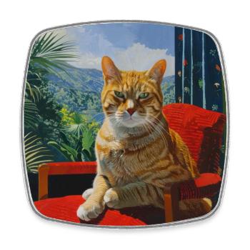 Chat, motif chat, pop art, cadeau, idée cadeau - Magnet carré - blanc - Devant