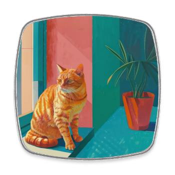 Chat, motif chat, pop art, cadeau, idée cadeau - Magnet carré - blanc - Devant