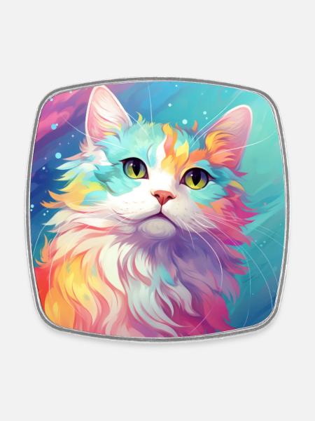 cat, cat motif, anime, gift, gift ideas - Square fridge magnet - white