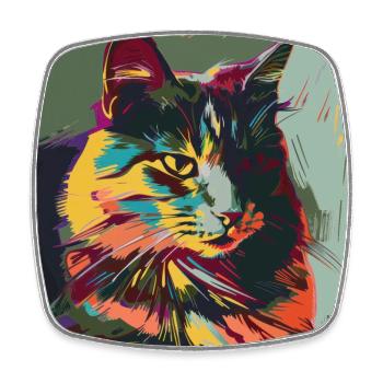 Chat, motif chat, pop art, cadeau, idée cadeau - Magnet carré - blanc - Devant