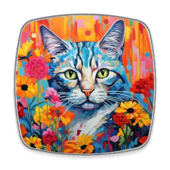 Katze, katzenmotiv, blumen, geschenk, geschenkidee - Viereckiger Kühlschrankmagnet - Weiß - Vorne