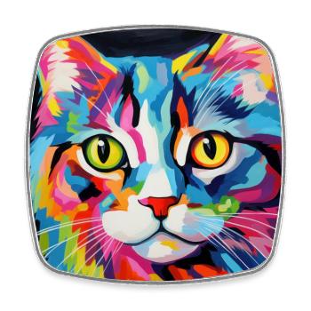 Chat, motif chat, pop art, cadeau, idée cadeau - Magnet carré - blanc - Devant