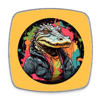 Crocodile alligator cool sur des éclaboussures de couleur - Magnet carré - blanc - Devant