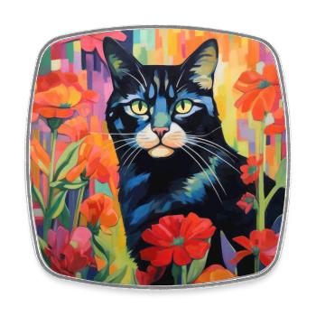 chat, motif de chat, fleurs, cadeau, idée cadeau - Magnet carré - blanc - Devant