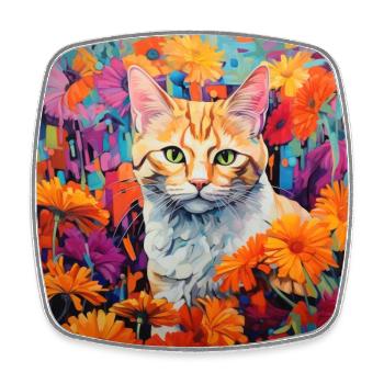 Katze, katzenmotiv, blumen, geschenk, geschenkidee - Viereckiger Kühlschrankmagnet - Weiß - Vorne