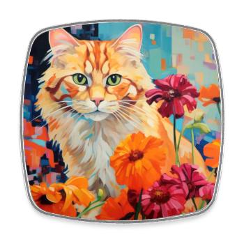 Katze, katzenmotiv, blumen, geschenk, geschenkidee - Viereckiger Kühlschrankmagnet - Weiß - Vorne