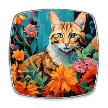Katze, katzenmotiv, blumen, geschenk, geschenkidee - Viereckiger Kühlschrankmagnet - Weiß - Vorne