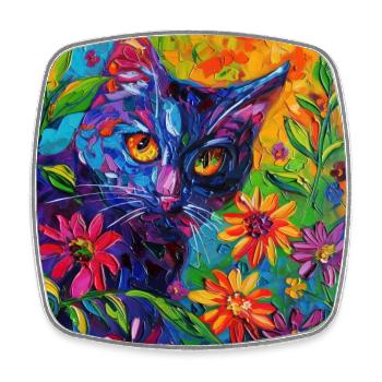 Katze, katzenmotiv, blumen, geschenk, geschenkidee - Viereckiger Kühlschrankmagnet - Weiß - Vorne