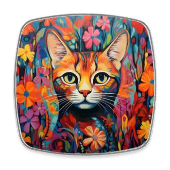 Katze, katzenmotiv, blumen, geschenk, geschenkidee - Viereckiger Kühlschrankmagnet - Weiß - Vorne