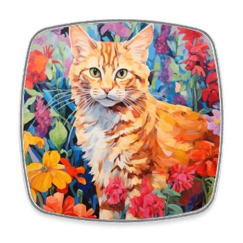 Katze, katzenmotiv, blumen, geschenk, geschenkidee - Viereckiger Kühlschrankmagnet - Weiß - Vorne