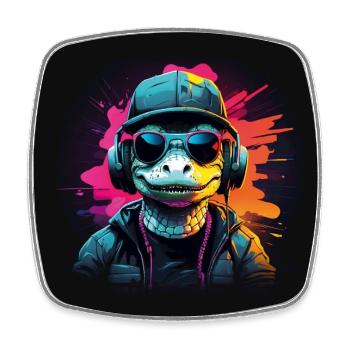 Alligator avec casquette, lunettes de soleil et écouteurs - Magnet carré - blanc - Devant