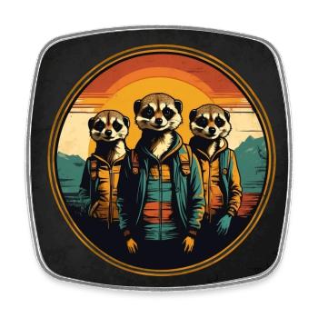 Funny meerkat family in hiking outfit - Square fridge magnet - white - Front