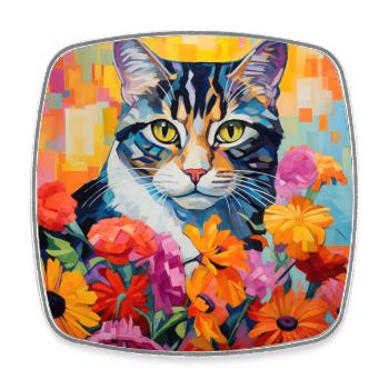 Katze, katzenmotiv, blumen, geschenk, geschenkidee - Viereckiger Kühlschrankmagnet - Weiß - Vorne