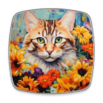 Katze, katzenmotiv, blumen, geschenk, geschenkidee - Viereckiger Kühlschrankmagnet - Weiß - Vorne