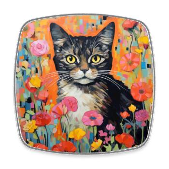 chat, motif de chat, fleurs, cadeau, idée cadeau - Magnet carré - blanc - Devant