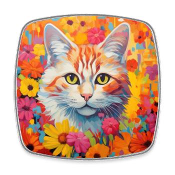 Katze, katzenmotiv, blumen, geschenk, geschenkidee - Viereckiger Kühlschrankmagnet - Weiß - Vorne