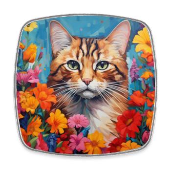Katze, katzenmotiv, blumen, geschenk, geschenkidee - Viereckiger Kühlschrankmagnet - Weiß - Vorne